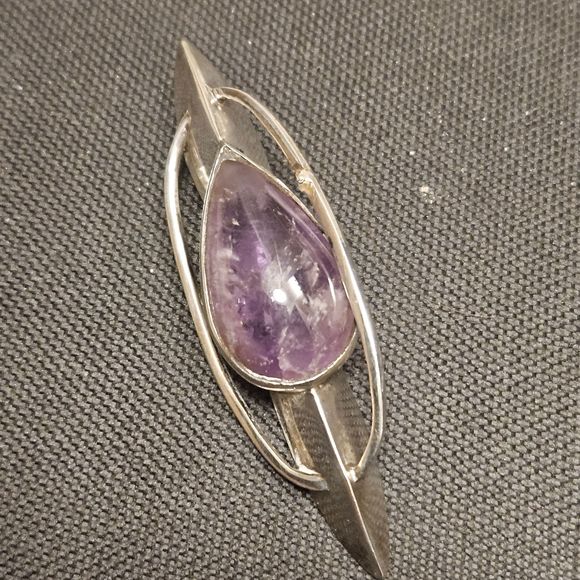 VTG Abstract Sterling Silver & Amethyst Teardrop Pendant